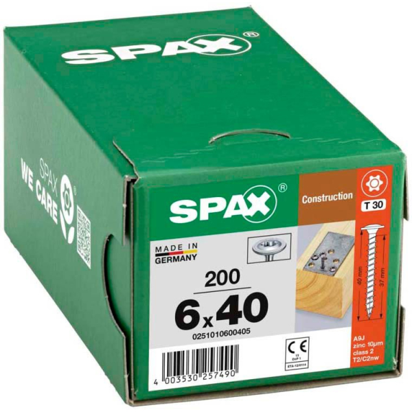 4003530257490 - Spax France - Holzschraube spax Scheibenkopf Wirox 6x40 mm Vollgewinde - Packung mit 200 Stück - 251010600405 4003530257490 - Spax France - Holzschraube spax Scheibenkopf Wirox 6x40 mm Vollgewinde - Packung mit 200 Stück - 251010600405