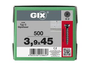 4003530258657 - Gix-c für Gipsfaser 39 x 45 mm 500 Stück Vollgewinde Spitzer Fräskopf Kreuzschlitz H2 Nadelspitze - 1791170390455 - Spax