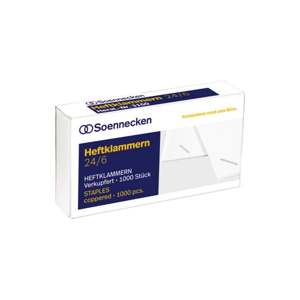 4003630000484 - Heftklammer 24 6 Heftzange 124 Stahl verkupfert 1000 St Pack Typbezeichnung der Heftklammern 24 6 - Soennecken