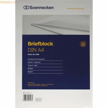 4003630001481 - Briefblock 1383 Lineatur 23   rautiert A4 70g weiß 50 Blatt 4003630001481 Soennecken