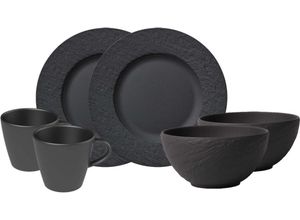 4003686437180 - Frühstücks-Geschirrset VILLEROY & BOCH Manufacture Rock Geschirr-Sets Gr 6 tlg schwarz Made in Germany Fine China Porzellan