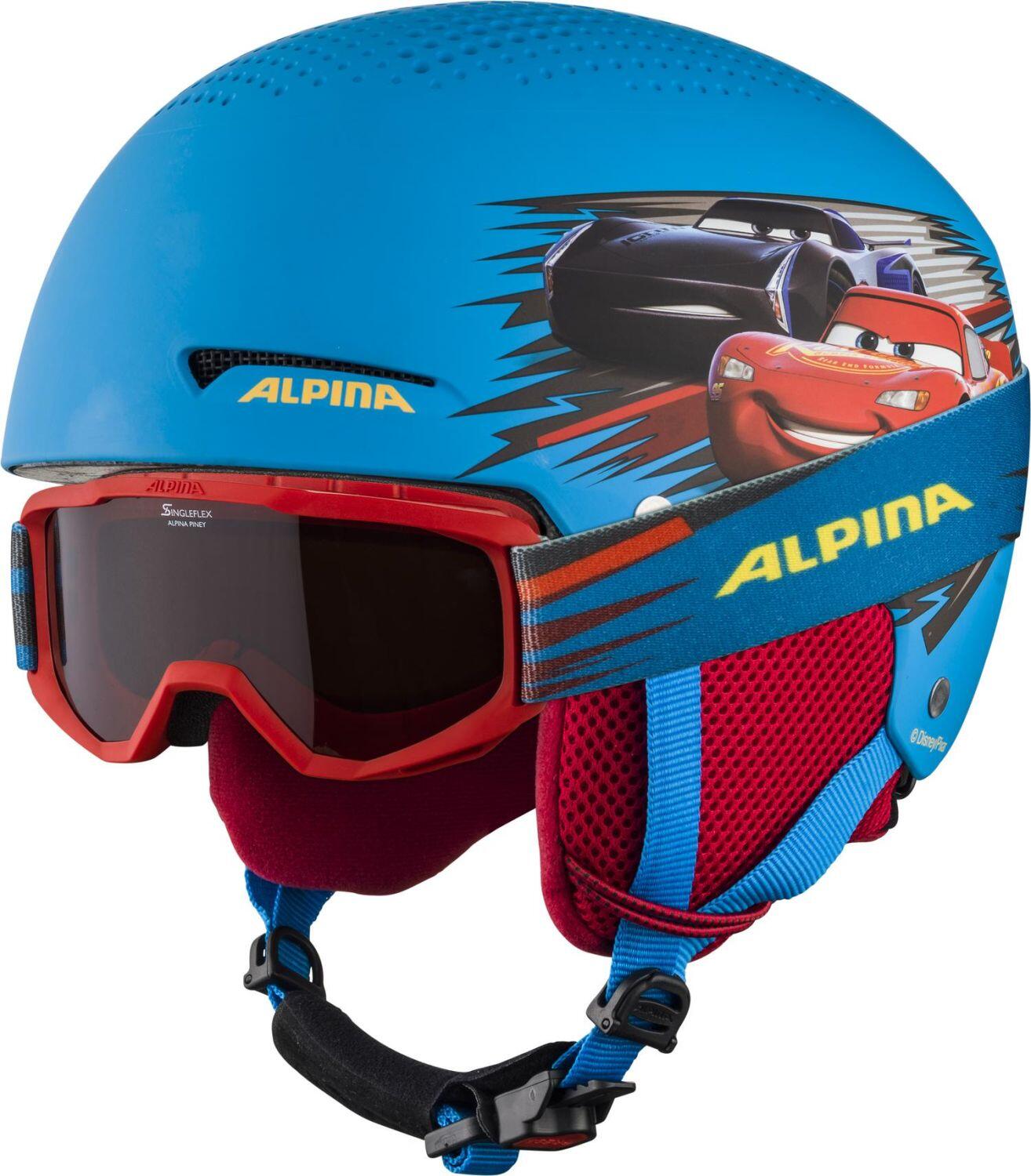 4003692298782 - Zupo Disney Set Skihelm inklusive Skibrille (Größe 48-52 cm 80 Cars inkl Piney red)