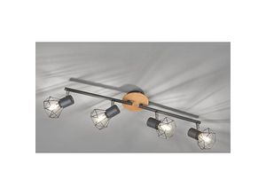 4003694213868 - Deckenstrahler ran Grau   Holz 4flammig Gitterlampe schwenkbar 60cm lang