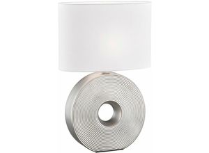 4003694504225 - Tischlampe silber Beistellleuchte modern Nachttischlampe oval Designleuchte Leselampe Textil Schirm weiß Keramik 1x E27 Fassung LxBxH 34x17x53 cm