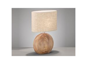 4003694506083 - Fischer&honsel - Tischleuchte Nachttischlampe Beistellleuchte E14 Keramik Holzoptik Textil sand