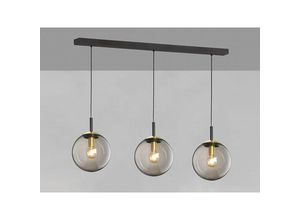 4003694608909 - Fischer&honsel - Pendellampe Hängelampe Wohnzimmerleuchte Deckenlampe Esszimmerleuchte Metall schwarz Glas rauchfarben 3 Flammig E27 h 140 cm