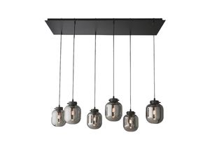 4003694609005 - 60900 Hängeleuchte regi E27 6x40W Metall sandschwarz Glas rauchfarben L115cm B38cm H140cm dimmbar - Fischer&honsel