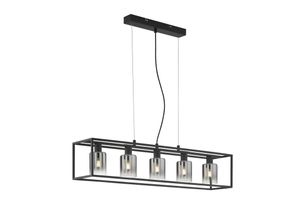 4003694609081 - 60908 Hängeleuchte iska E14 5x10W Metall sandschwarz Glas rauchfarben L95cm B18cm H150cm dimmbar höhenverstellbar - Fischer&honsel