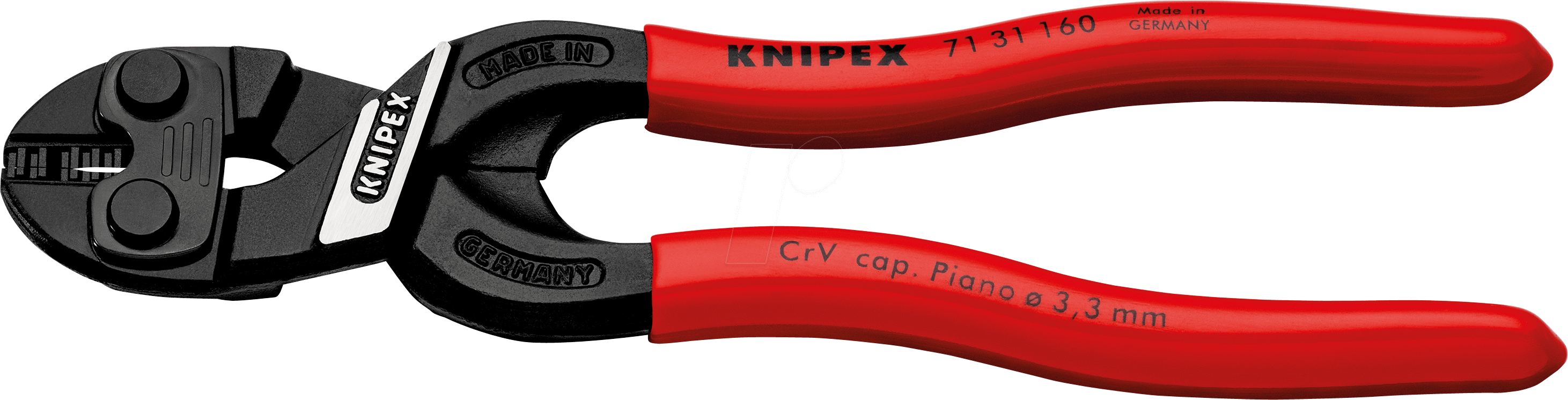 4003773084587 - KNIPEX Kompaktbolzenschneider CoBolt® Länge 160 mm Kunststoffüberzug gerade 33 mm mit Aussparung weich 53 mm mittel 48 mm hart 36 mm