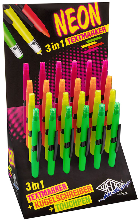 4003801864983 - WEDO Eingabestift 3-in-1 NEON 24er Display Touchpen Kugelschreiber & Textmarker in einem sortiert in - 24 Stück (261 61099)