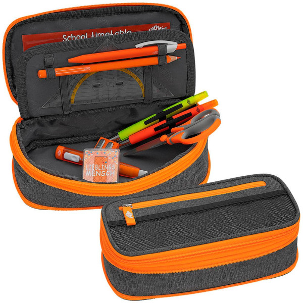 4003801866024 - WEDO Schlamper-Etui NEON Stretch mit Innenklappe neonorange grau mit neonfarbigen Reißverschlüssen das Stauwunder - 1 Stück (24244066)