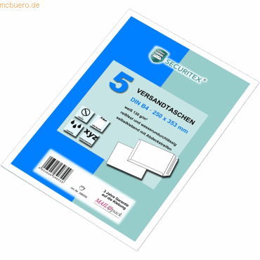 4003928396558 - Versandtaschen Securitex 30002549 B4 ohne Fenster haftklebend reißfest wasserfest 130g weiß 4003928396558 5 Stück