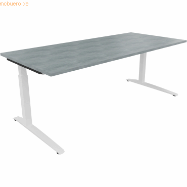 4003969075481 - Schreibtisch All in One 810028583 manuell höhenverstellbar 65-85cm (H) 200x90cm (BxT) rechteckig beton hell   verkehrsweiß 