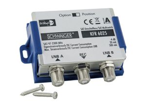 4004005503814 - SAT-Umschaltbox 2in1 KFR6025 531 DisEqC Schalter zur Bündelung von 2 Single LNBs auf eine Verstärker & - Schwaiger 4004005503814 - SAT-Umschaltbox 2in1 KFR6025 531 DisEqC Schalter zur Bündelung von 2 Single LNBs auf eine Verstärker & - Schwaiger