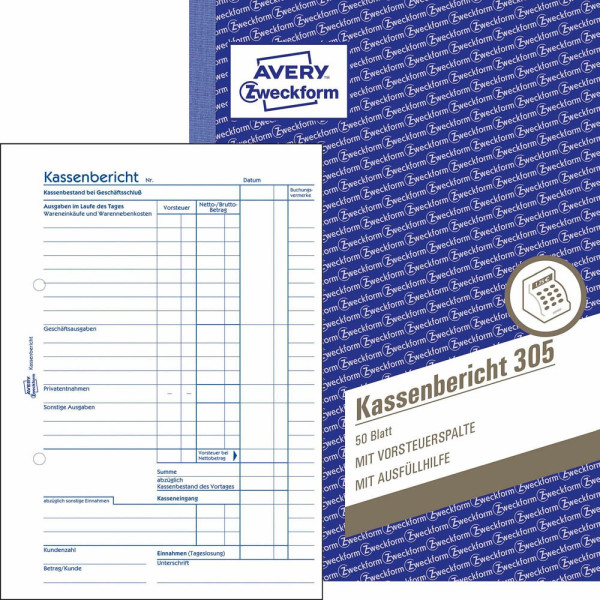 4004182003053 - Kassenbericht Formular Papierformat din A5 Anzahl der Blätter 50 Bl - Avery Zweckform