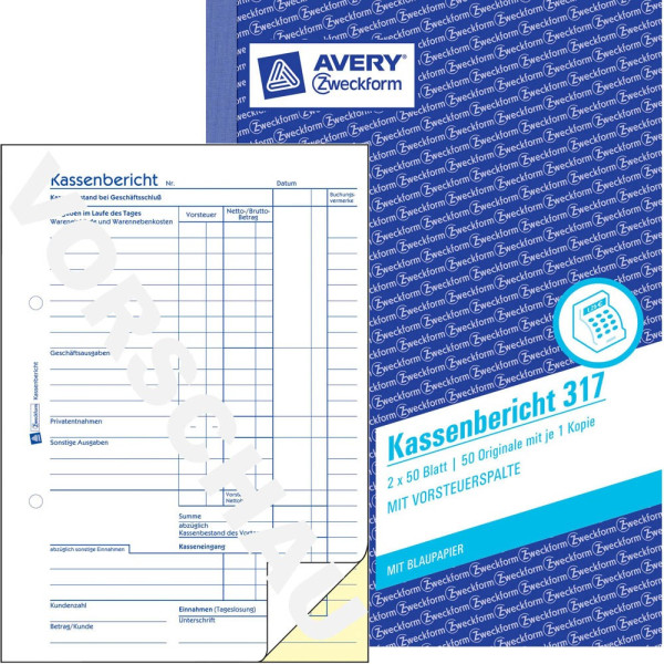 4004182003176 - AVERY Zweckform Kassenformulare Kassenbericht 317 DIN A5 2x 50 Seiten