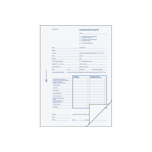 4004182005064 - AVERY Zweckform Personalformulare Lohnabrechnung für geringfügig kurzfristig Beschäftigte LohnabrFGeringfBeschäftKP