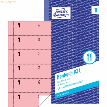 4004182008317 - 5 x Bonbuch 105x198mm 2x50 Blatt 300 Abrisse rosa 4004182008317 - 5 x Bonbuch 105x198mm 2x50 Blatt 300 Abrisse rosa