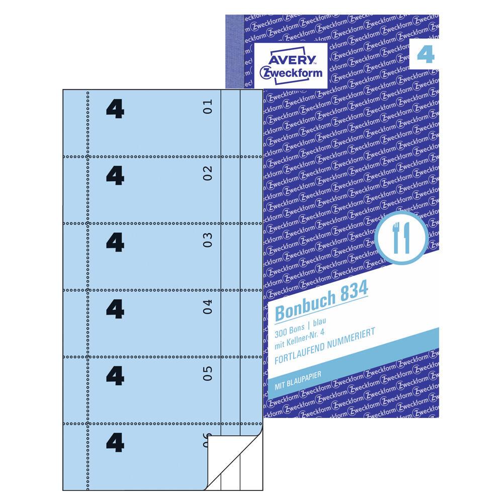 4004182008348 - AVERY Zweckform Bonblock Bonbuch blau KP 834 105 x 198 cm 2x 50 Blätter