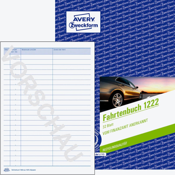 4004182012222 - AVERY Zweckform Fahrtenbücher Fahrtenbuch Pkw mit Jahresabrechnung 1222 DIN A5 32 Seiten