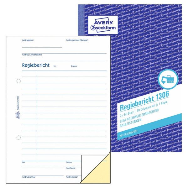 4004182013069 - AVERY Zweckform Regiebericht 1306 DIN A5 Perforiert N A 50 Blatt