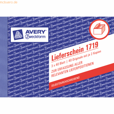 4004182017197 - AVERY Zweckform Lieferscheine 1719 DIN A6 Perforiert N A 40 Blatt