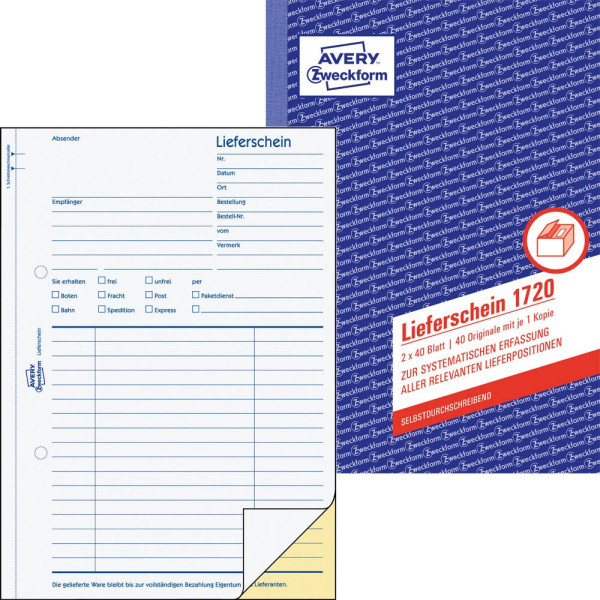 4004182017203 - Lieferschein 1720 Format A5 1 Buch mit 2 x 40 Blatt FSC®-Papier weiß gelb