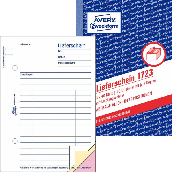 4004182017234 - AVERY Zweckform Lieferscheine Lieferschein mit Empfangsschein Lieferschein MEmpf A6 SD 1723 DIN A6 3x 40 Seiten