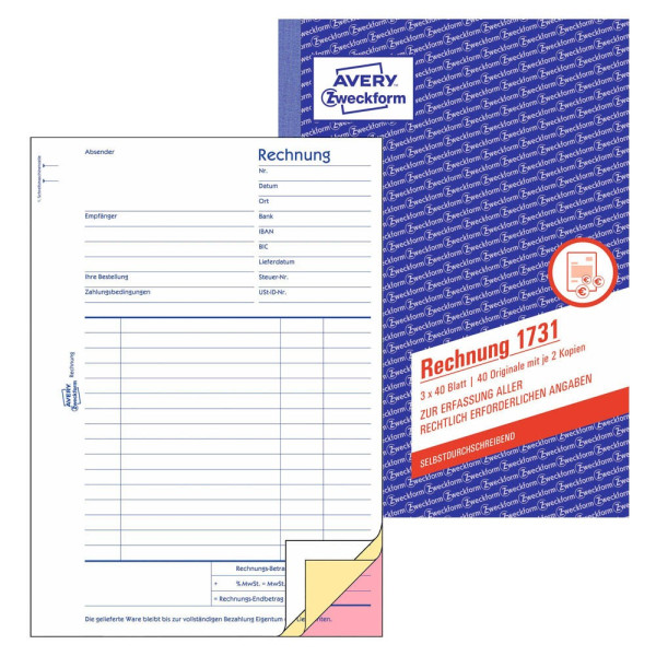 4004182017319 - Rechnung Formular Papierformat din A5 Anzahl der Durchschläge 2 Durchschläge - Avery Zweckform