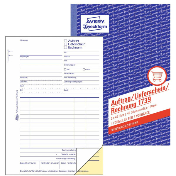 4004182017395 - Auftrag Lieferschein Rechnung 1739 A5 selbstdurchschreibend 2x40 Blatt 4004182017395 AVERY Zweckform