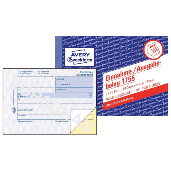 4004182017555 - Einnahme- Ausgabebeleg Formular Papierformat din A6 quer selbstdurchschreibend Ja - Avery Zweckform