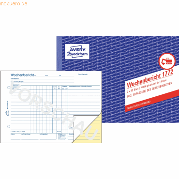 4004182017722 - Wochenbericht DIN A5 quer selbstdurchschreibend 1 Durchschlag 2 x 40 Bl 4004182017722 - Wochenbericht DIN A5 quer selbstdurchschreibend 1 Durchschlag 2 x 40 Bl