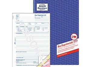 4004182017777 - Avery® Zweckform Bautagebuch 1777 Format A4 für DE & AT geprüft selbstdurchschreibend perforiert & gelocht mit Durchschlägen 3 x 40 Blatt