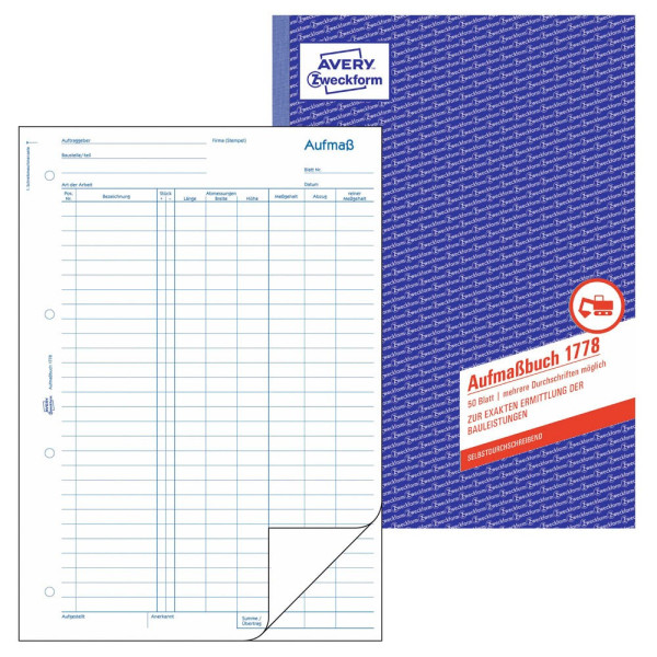 4004182017784 - AVERY Zweckform Bauformulare Aufmaßbuch Aufmassbuch A4 50Bl SD 1778 DIN A4 1x 50 Seiten