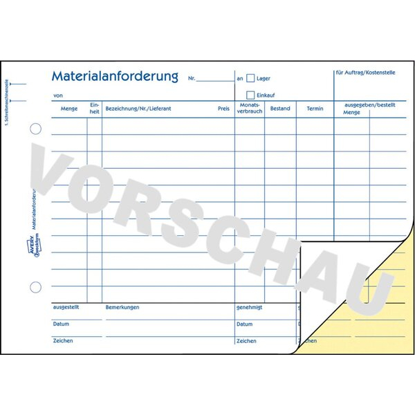 4004182017975 - Materialanforderung selbstdurch- schreibend DIN A5 2 x 40 Blatt 4004182017975 AVERY Zweckform