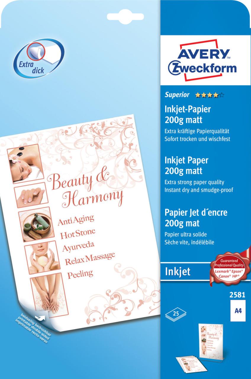 4004182025819 - Inkjetpapier Superior 2581 A4 200g weiß matt beidseitig bedruckbar 4004182025819 25 Blatt