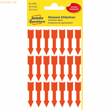 4004182030080 - AVERY Zweckform Markierungspunkte 3008 Selbsthaftend Leuchtendes Orange 39 x 9 mm 3 Blatt à 21 Etiketten 4004182030080 - AVERY Zweckform Markierungspunkte 3008 Selbsthaftend Leuchtendes Orange 39 x 9 mm 3 Blatt à 21 Etiketten