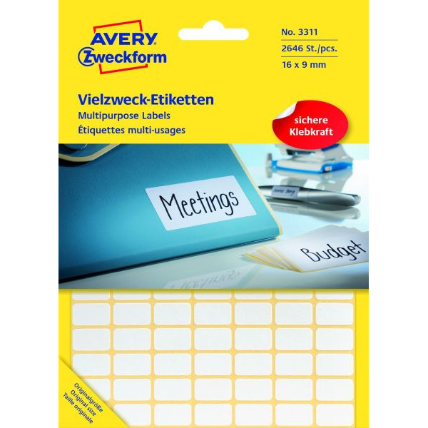 4004182033180 - AVERY Zweckform Vielzweck-Etiketten Vielzweck-Etik22x18 weiß 220 x 180 mm weiß