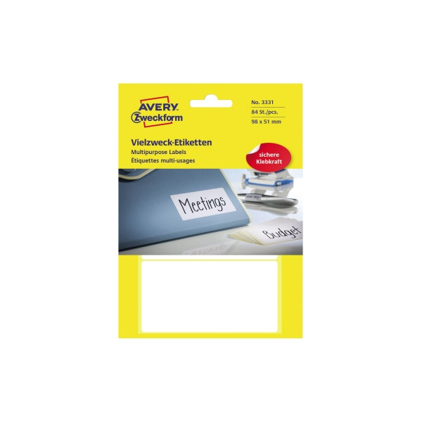 4004182033319 - - Universaletikett 98 x 51 mm (b x h) nicht wieder ablösbar Papier weiß 84 Etik Pack