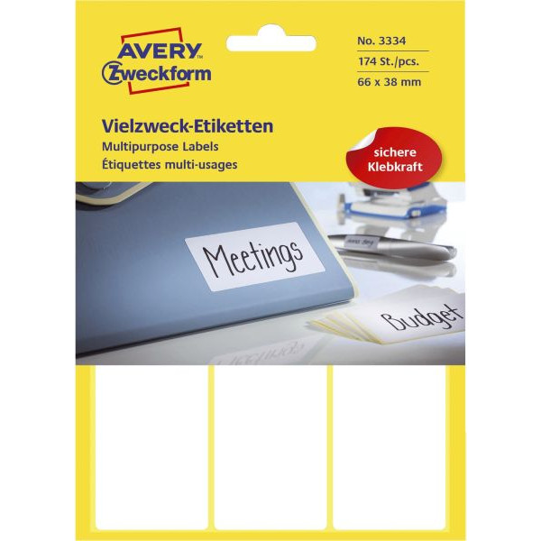 4004182033340 - Etiketten 3334 66 x 38 mm weiß 4004182033340 Zweckform 174 Stück