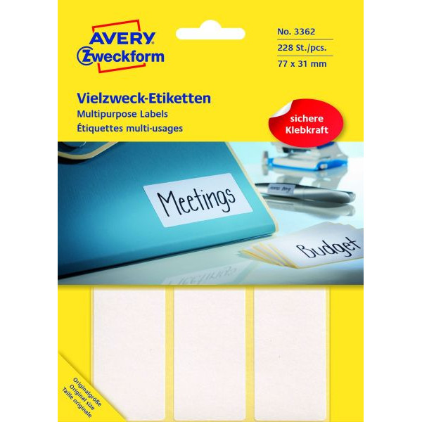 4004182033623 - Etiketten 3362 77 x 31 mm weiß für Handbeschriftung 4004182033623 Zweckform 224 Stück