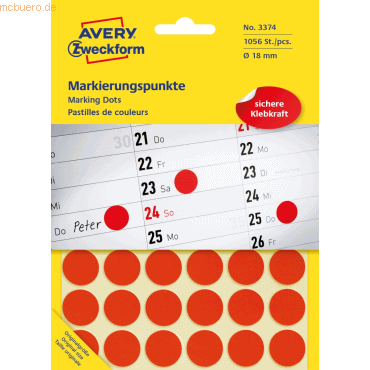 4004182033746 - AVERY Zweckform Klebepunkte Markierungspunkte rot Ø 18mm Ø 180 mm Rot