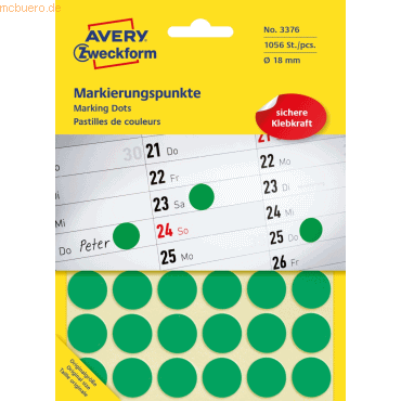 4004182033760 - AVERY Zweckform Klebepunkte Markierungspunkte grün Ø 18mm Ø 180 mm Grün