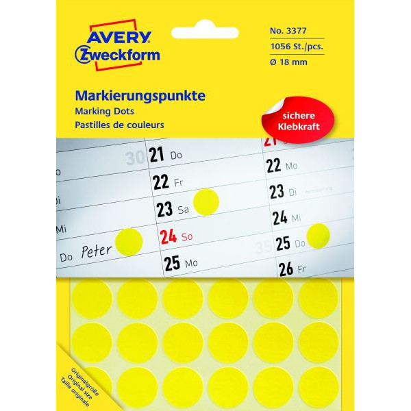 4004182033777 - AVERY Zweckform Klebepunkte Markierungspunkte gelb Ø 18mm Ø 180 mm Gelb