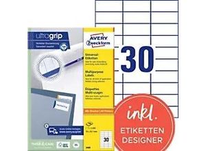 4004182034897 - Avery® Zweckform Etiketten 3489 A4 universell permanenthaftend ultragrip druckergeeignet FSC®-Papier rechteckig weiß 3000 Stück auf 100 Bogen