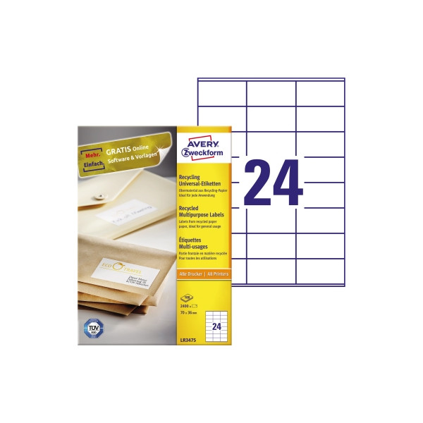 4004182035399 - Etiketten AVERY®  Zweckform für Druckertyp Inkjet Laser rechteckig nachhaltig A4 Format Papier naturweiß 2400 Etiketten B 70 x H 36 mm