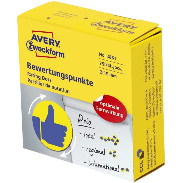 4004182038611 - 3861 Bewertungspunkt Daumen - Ø 19 mm Spender mit 250 Etiketten blau   gelb 250 Stück