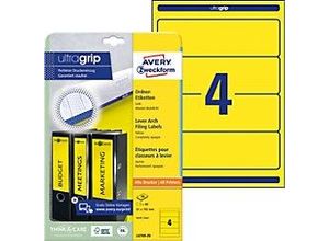 4004182047699 - Ordnerrückenetikett ultragrip breit kurz 61 x 192 mm (b x h) selbstklebend ohne Griffloch gelb 80 Etik Pack - Avery Zweckform