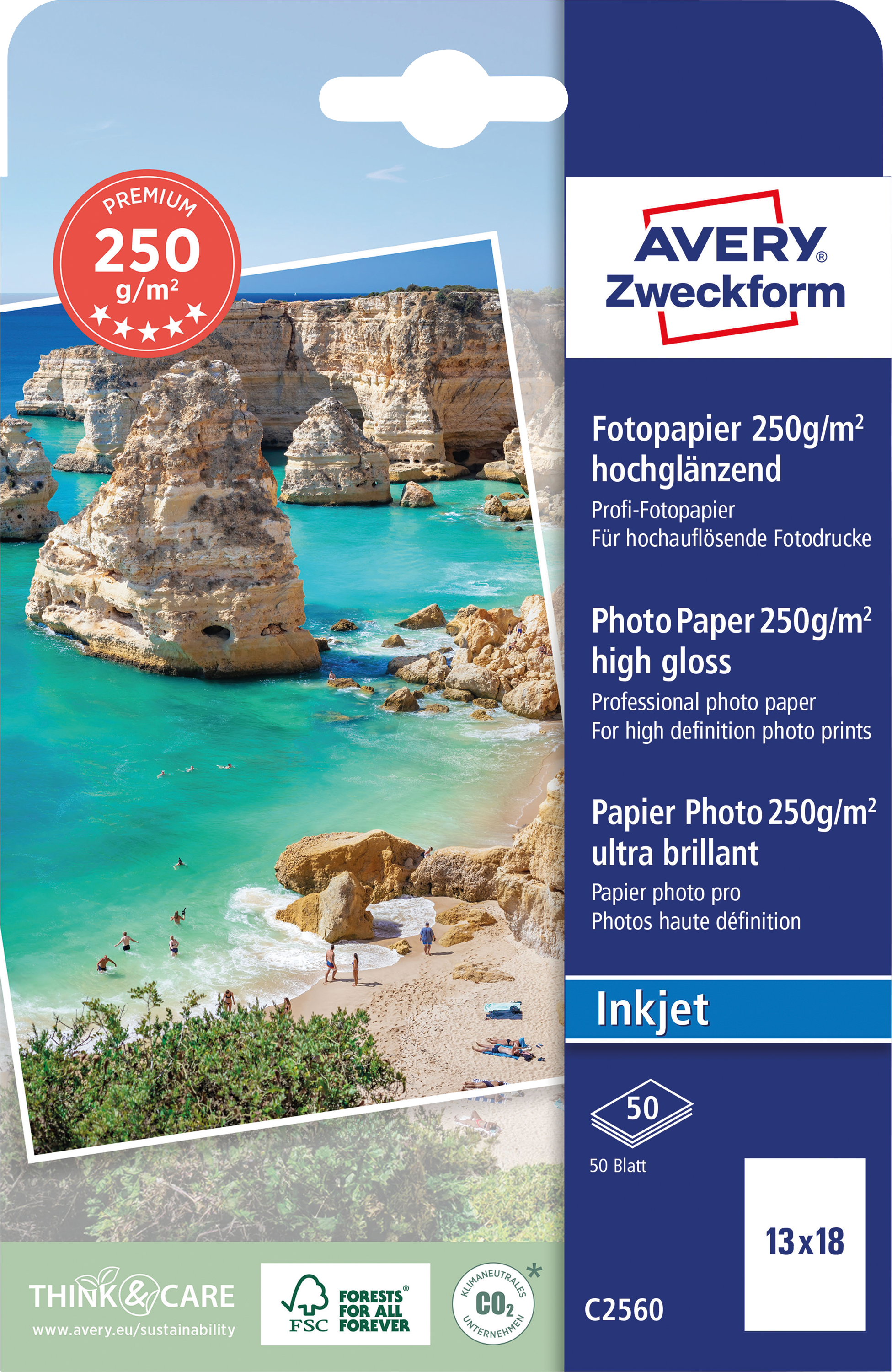 4004182064290 - AVZ C2560 - Inkjet Fotopapier 13x18 250 g m² hochglänzend 50 Blatt