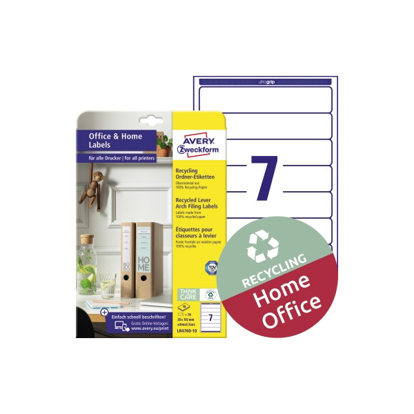 4004182085097 - LR4760-10 Recycling Ordner-Etiketten Home Office Kleinpackung A4 38 x 192 mm 10 Bogen 70 Etiketten naturweiß - Avery Zweckform